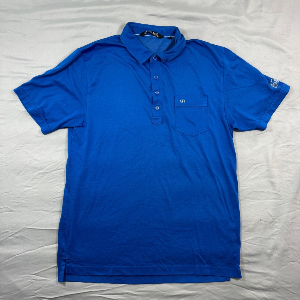 Travis Mathew Mens Blue Pima Cotton‎ Blend Polo Shirt Sz L Golf Prairie Dunes